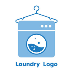 Laundry Logo, hanger and washing machine icon flat design vector illustration