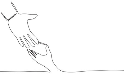 Help hand one line continuous. help hand line art. Hand drawn vector art.