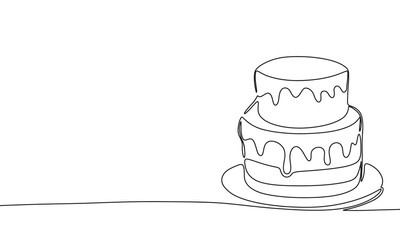 Cake one line continuous. Cake line art. Hand drawn vector art.
