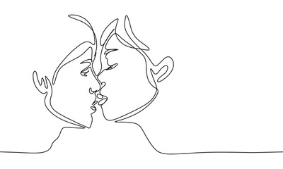 Kiss one line continuous. Kiss line art. Hand drawn vector art..