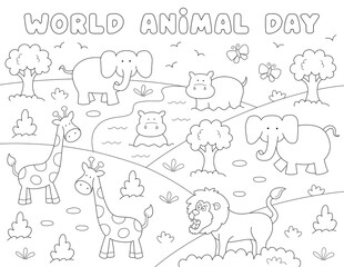 world animal day coloring page, print it on 8.5x11 inch paper