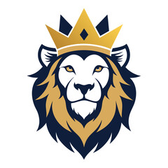  a Lion head with wear crown logo, simple vector art