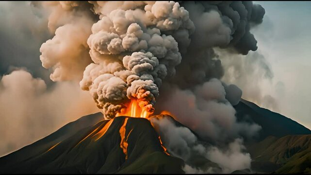 Fictional eruption of volcano. Generative AI.