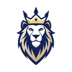  a Lion head with wear crown logo, simple vector art