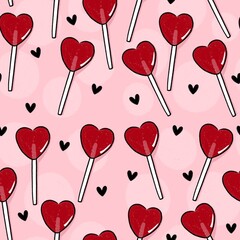 seamless pattern with hearts lollipops