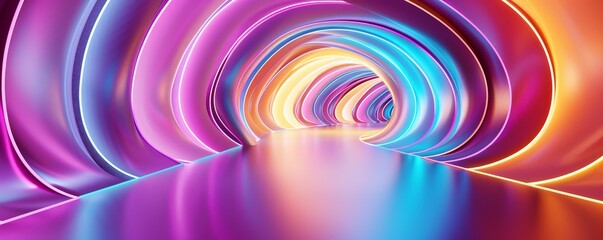 Fototapeta premium Neon Dreams Futuristic 3D HighTech Corridor with Vibrant LED Light Strips