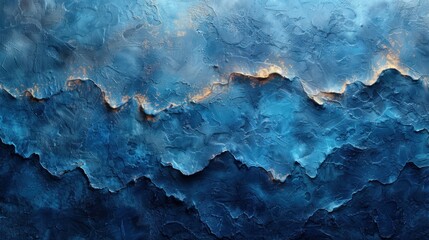 Naklejka premium Abstract blue and gold textured wall painting