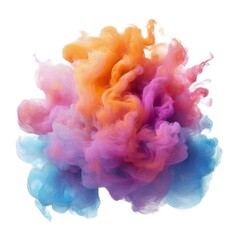 Obraz premium Colorful smoke cloud, pastel color clouds on white background, colorful ink in water, color explosion, color wash, rainbowcore, isolated on white background, clipart style