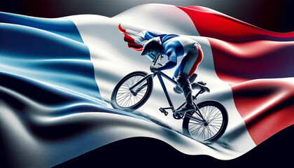 Olympic Cycling BMX Racing Athlete Within the French Flag. Olympics Paris 2024.