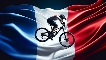 Olympic Cycling Mountain Bike Athlete Within the French Flag. Olympics Paris 2024.