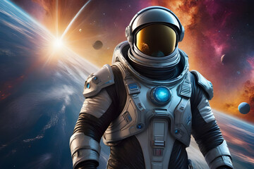 Striking Portrait: Cosmic Explorer Adorned with Futuristic Spacesuit