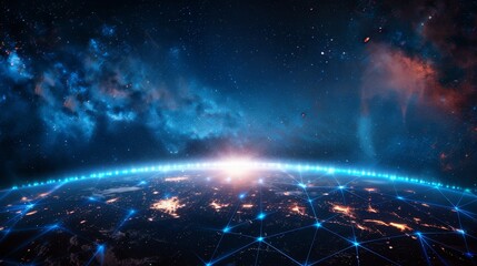 Global network  earth globe connecting world finance, business trade, and telecommunications