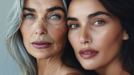 A mother and her daughter modeling together, showcasing fashion in a modern studio setting