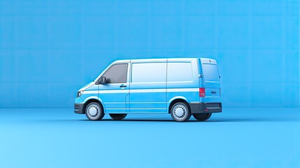 Blue van on blue background. 3D rendering.