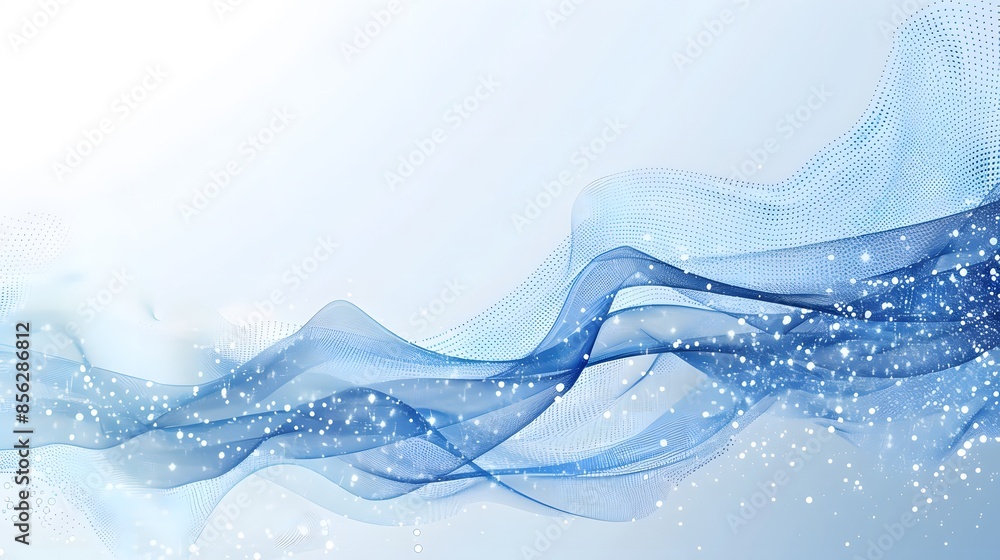 Poster blue and white abstract background with flowing particles. digital future technology concept. vector