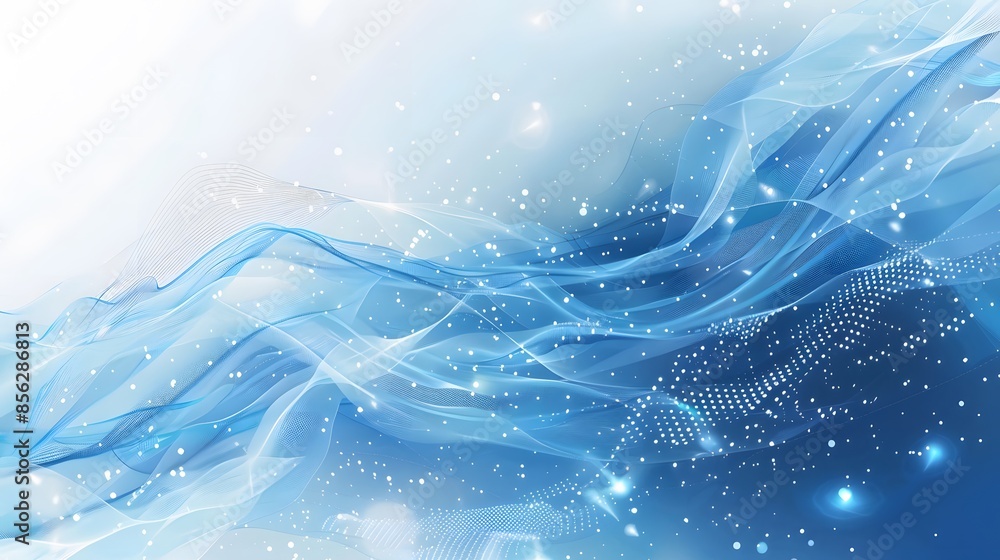 Poster 
blue and white abstract background with flowing particles. Digital future technology concept. vector illustration.