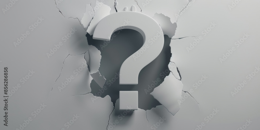 Aufkleber 3d question mark emerging from torn surface, problem solving and inquiry concepts