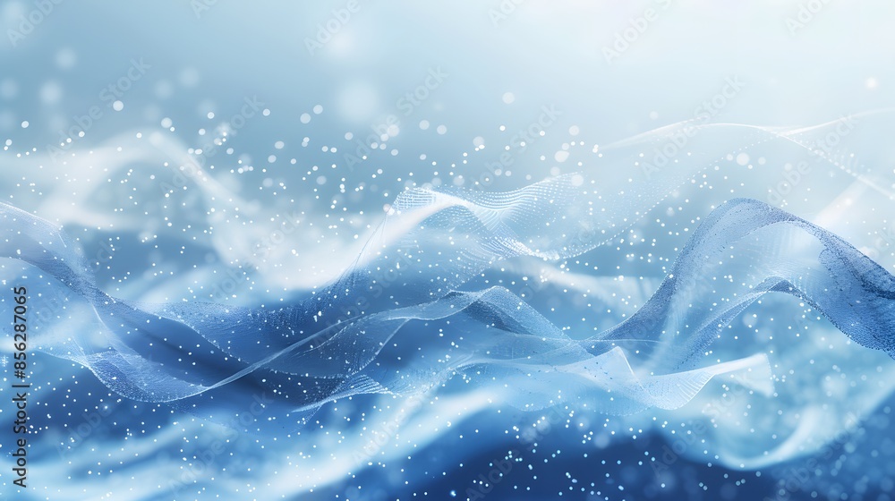 Poster blue and white abstract background with flowing particles. digital future technology concept. vector