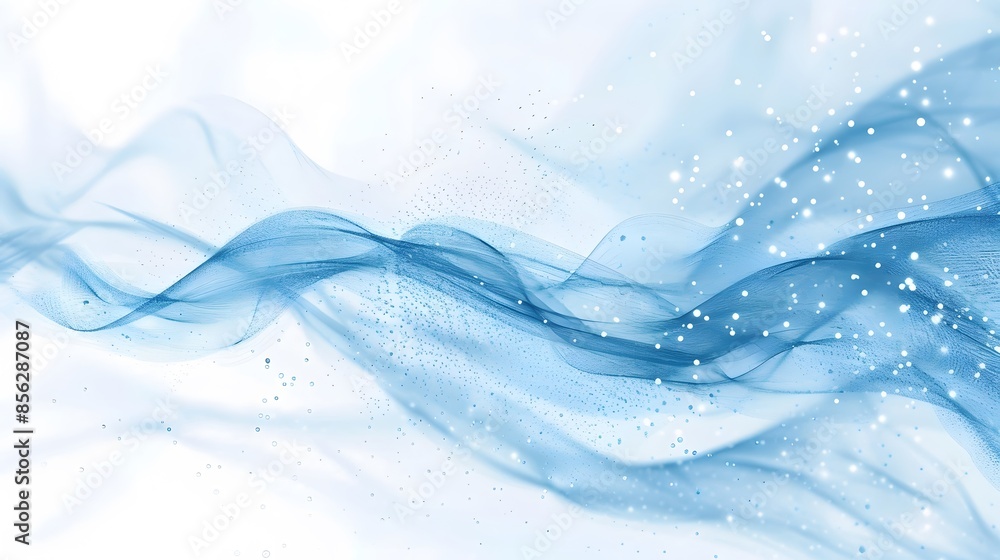 Poster blue and white abstract background with flowing particles. digital future technology concept. vector