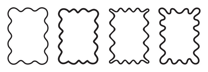 Set of rectangle frames with wavy edges. Rectangular shapes with wiggly borders. Hand drawn wavy rectangle borders. Picture or photo frames, empty text boxes, tags, labels isolated on white background