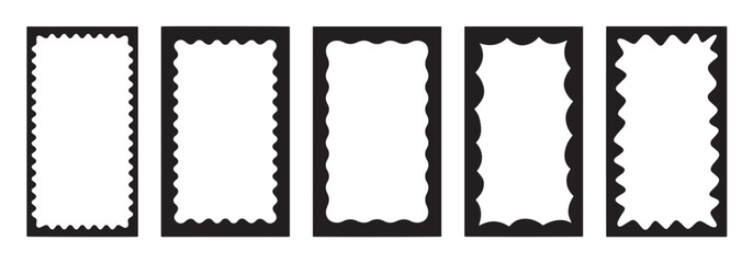 Set of rectangle frames with wavy edges. Rectangular shapes with wiggly borders. Hand drawn wavy rectangle borders. Picture or photo frames, empty text boxes, tags, labels isolated on white background