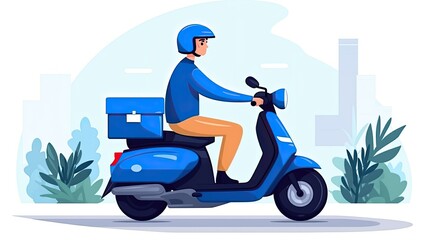 Delivery man riding a scooter. Fast and free shipping. Order now and get it tomorrow.