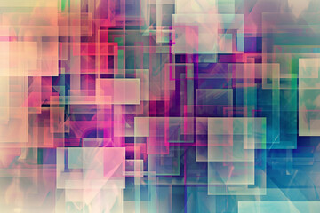 Vibrant multicolored overlapping geometric shapes create a lively and dynamic abstract composition
