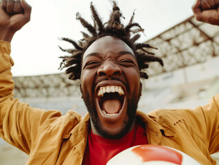 Excited Man Celebrating Outdoors