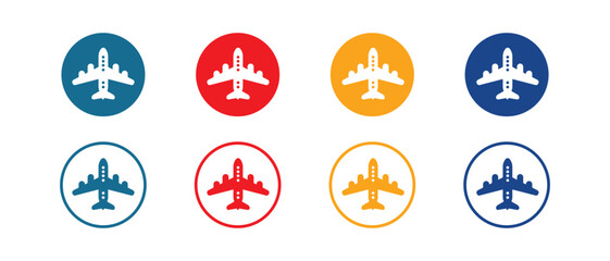 Colorful aircraft icons vector set, modern airplane icon, aviation and travel symbols, for airline branding, and airport signage.