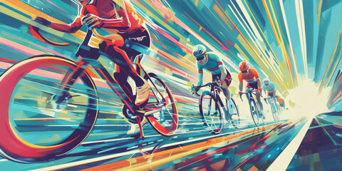 Cyclists race towards the finish line in a high-speed competition