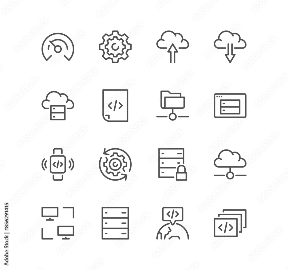 Poster set of hosting and web graphics related icons, cloud, data exchange, security, networking, infrastru