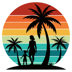 Happy mothers day, unset, palm tree,t-shirt design