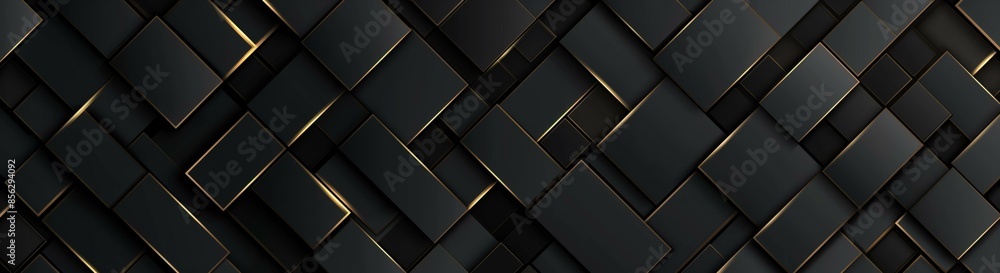 Poster a seamless black background featuring a geometric pattern of rectangular shapes accented with dark g