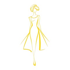 Obraz premium Yellow Minimalist Line Art Women Illustration