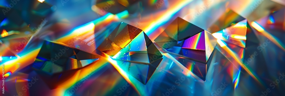 Poster a colorful image of a rainbow with a bunch of small, colorful triangles. the image has a vibrant and
