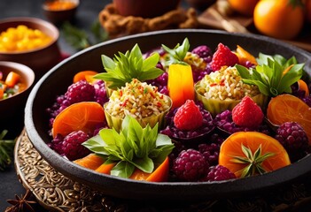 vibrant close ups festive culinary delights seasonal treats, colorful, celebration, food, fresh, sweets, bright, party, cooking, delicacies, desserts, holiday