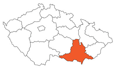 Obraz premium Outline of the map of the region of Czech Republic - South Moravian region