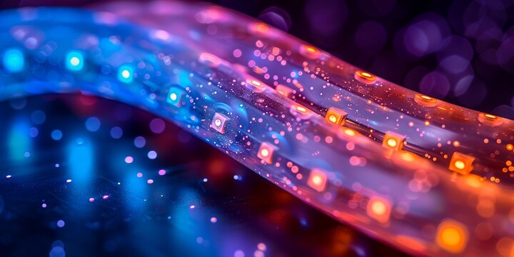 A colorful, glowing wire that is bent into a spiral. The wire is made of neon lights and is illuminated in a dark room. The wire appears to be a part of a larger piece of art or decoration