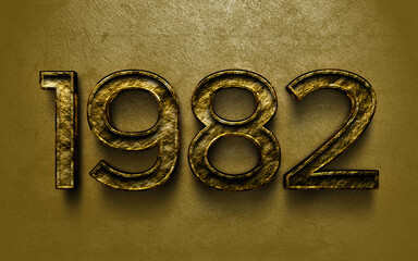 3D dark golden number design of 1982 on cracked golden background.