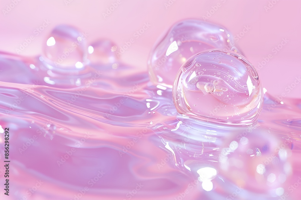 Poster a close up of a pink body of water with many small bubbles floating on the surface. the bubbles are 