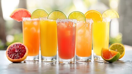 Refreshing summer drinks! Try these delicious fruit juices, smoothies, and more. We have all kinds of flavors, like orange, grapefruit, lime, and tangerine.