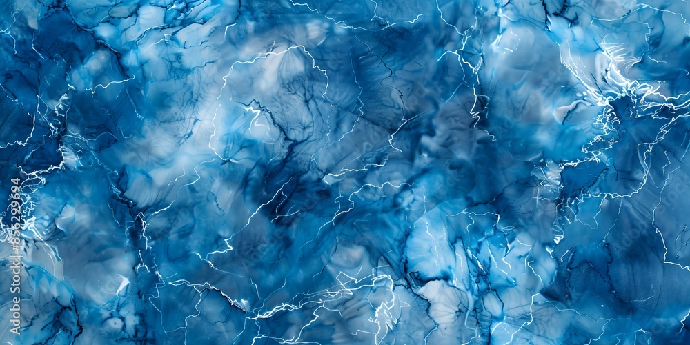 Poster a blue and white fabric with a wave pattern. the image has a calming and serene mood