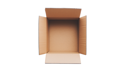 Top view of a cardboard open box on a transparent background. PNG image
