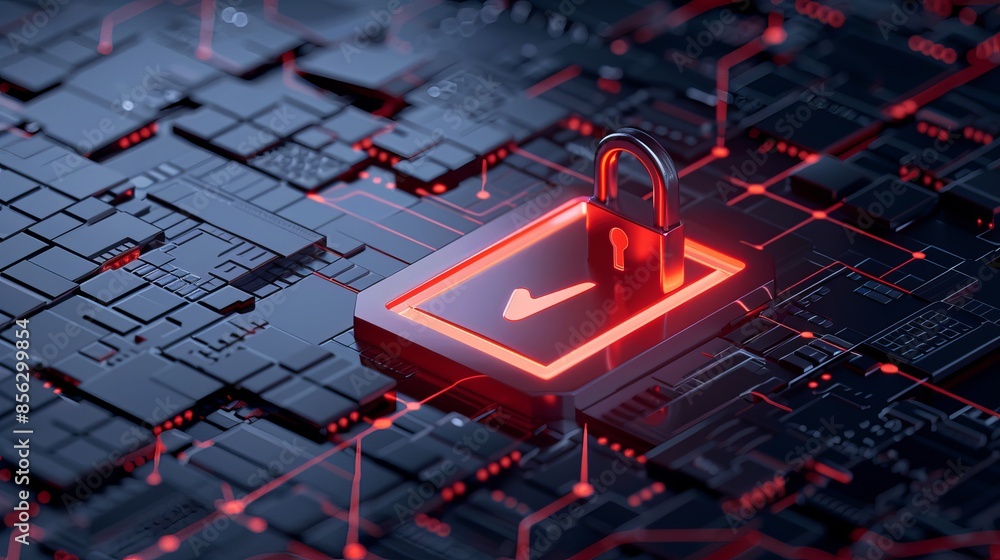 Poster shielded lock and checkmark safeguard data against unauthorized access ensuring privacy, encryption,