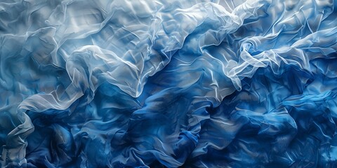 Fototapeta premium A blue and white fabric with a wave pattern. The image has a calming and serene mood