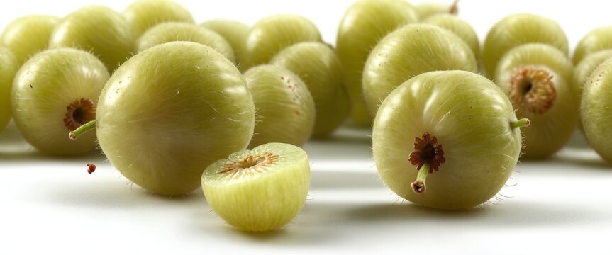 Fresh gooseberry fruits on white background.