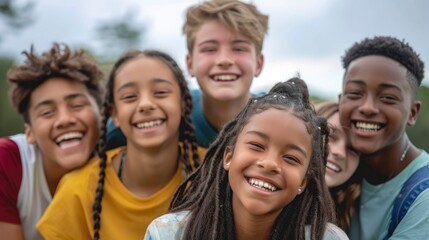 Fototapeta premium Multi-Ethnic Group Of Teenagers, Feeling Connected And Joyful Together