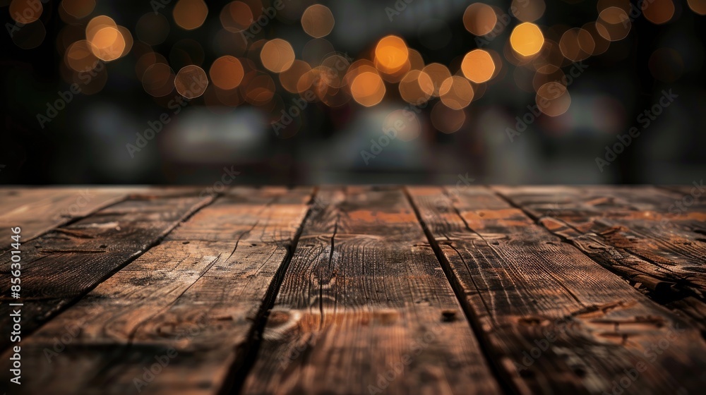 Poster wooden table with bokeh background for product display