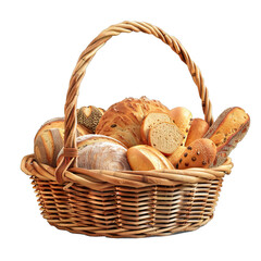 Basket of bread and spreads, for displaying a variety of breads and dips, Isolated on Transparent Background PNG