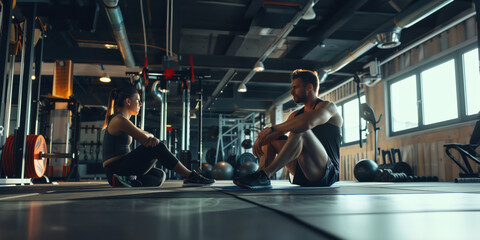 Sportspeople doing exercises for abs and sitting on a gym floor